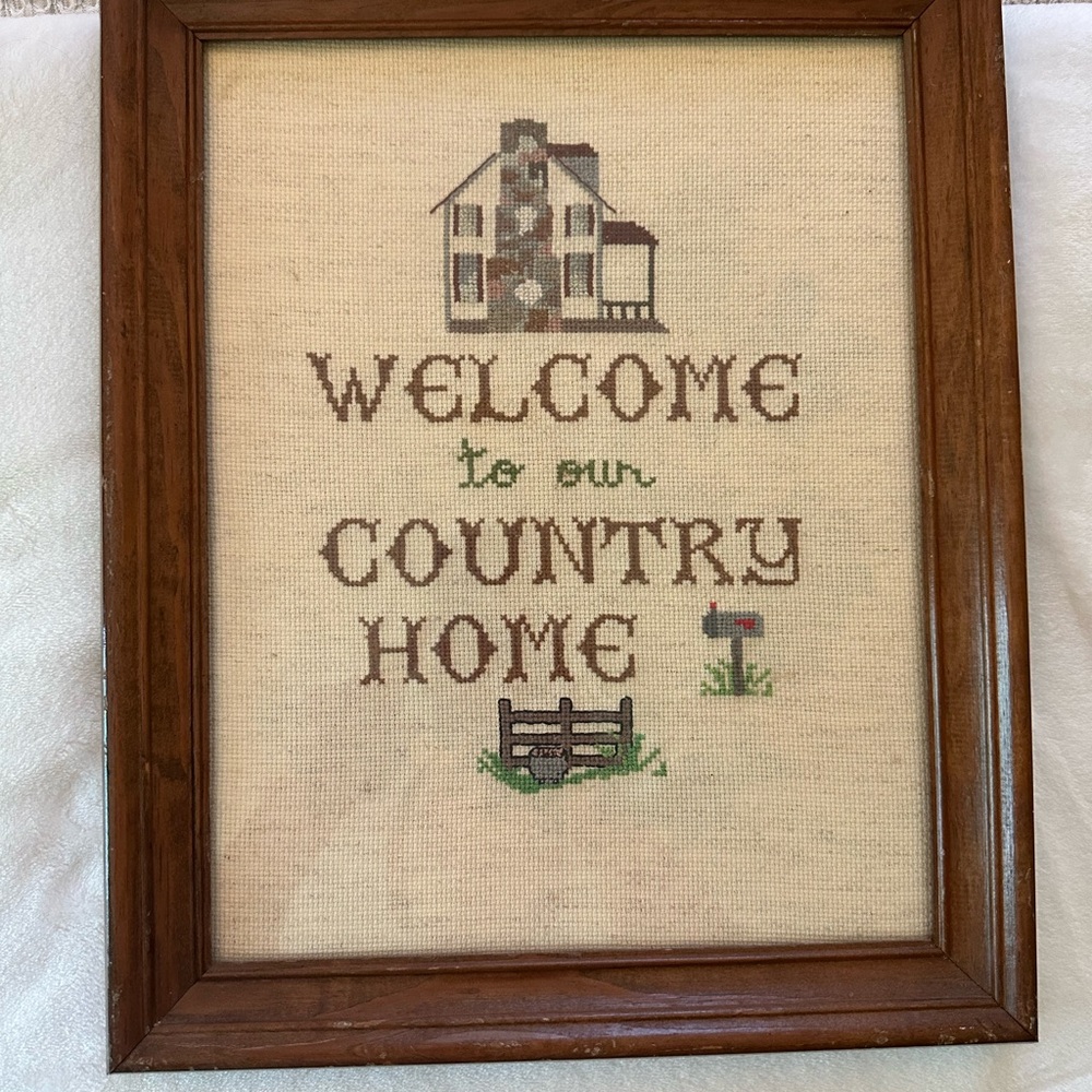 Rustic Welcome to Our Country Home Framed Cross Stitch Wall Art